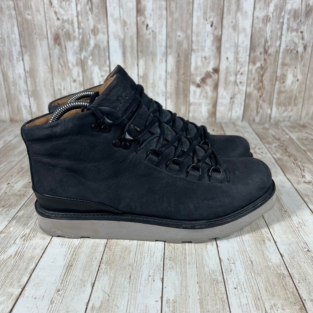 Black Modern Leather High Top Sneaker Boots Platform Chunky Sole Size 39‎